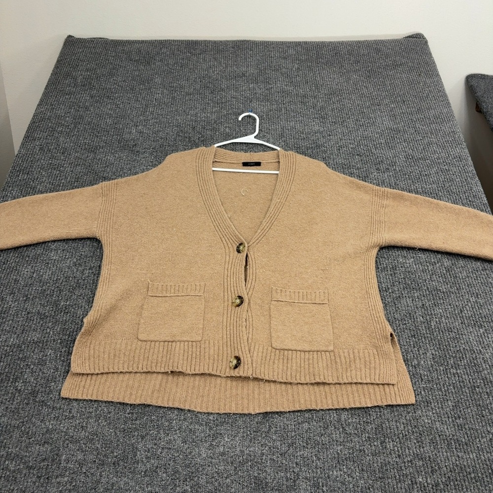 J Crew Cardigan Womens L Tan Merino Wool Alpaca Blend‎ V-Neck Oversized Casual